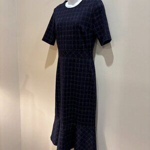 Banana Republic Navy Grid Ruffle Short Sleeve Zip up Dress, Size 6